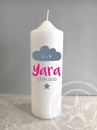 Doop- of geboortekaars met naam Wolkje