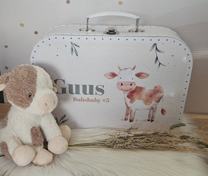 koffertje met naam  schattige Koe en knuffel