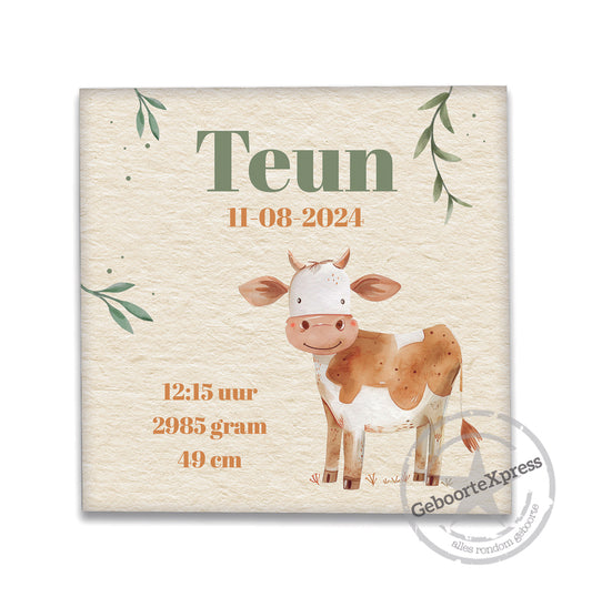 Geboortetegeltje met koe