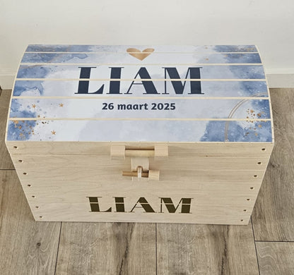 Naturel houten speelgoedkist met naam 'Watercolor'