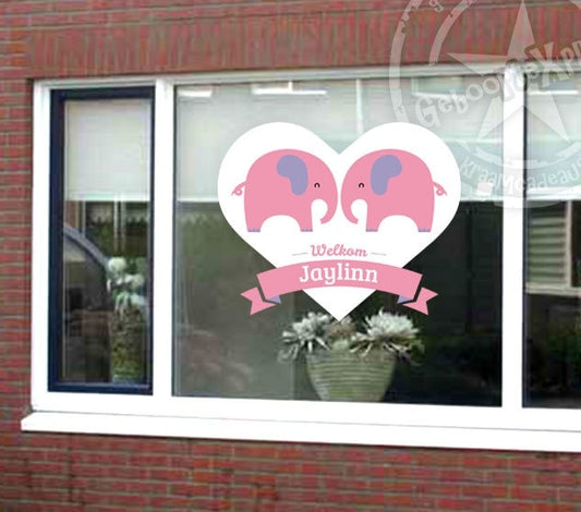 Geboorte Raamsticker olifantjes - meisje