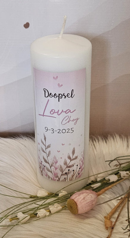 Doop- of geboortekaars met naam Wildflowers