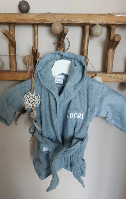 Badjas met naam  'grijs-blauw' diverse maten