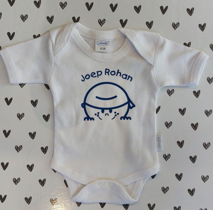 Rompertje  met naam en afbeelding maat 62-68 / wit