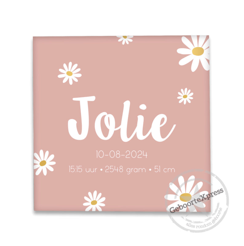 Geboortetegeltje met madeliefjes oudroze