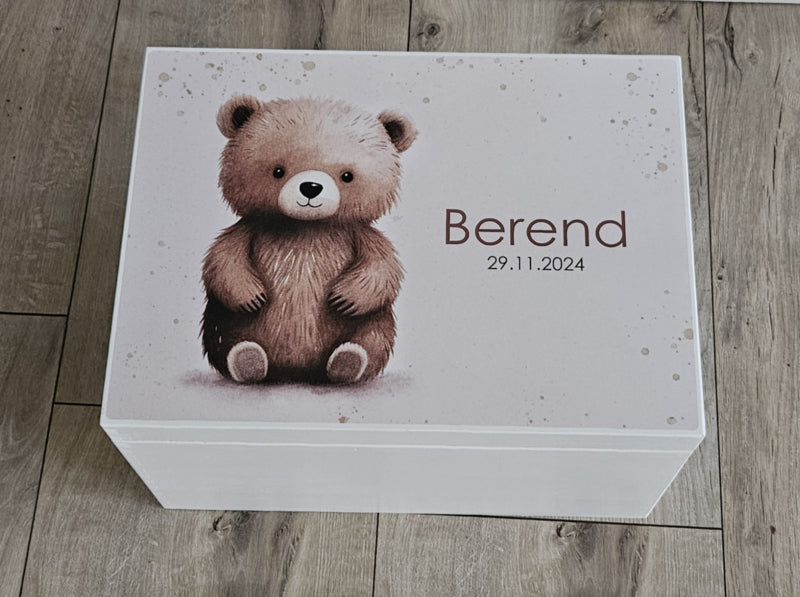 Houten herinneringskist met naam Schattig beertje