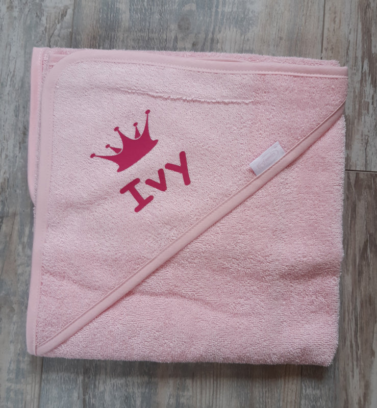 Badcape/ omslagdoek met naam 'zacht roze' diverse afbeeldingen