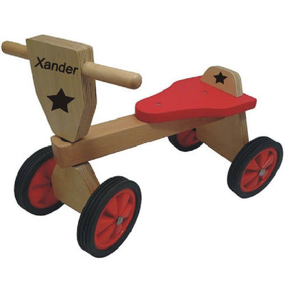 Rode loopfiets met naam Playwood