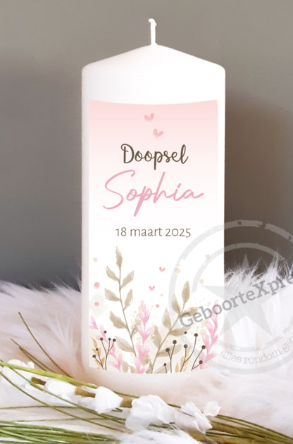 Doop- of geboortekaars met naam Wildflowers