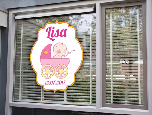 Raamsticker geboorte - Baby in wandelwagen