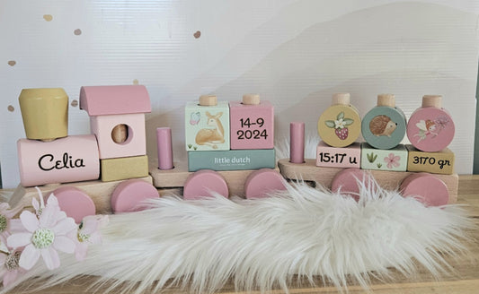 Little Dutch Fairy Garden blokkentrein met geboortegegevens