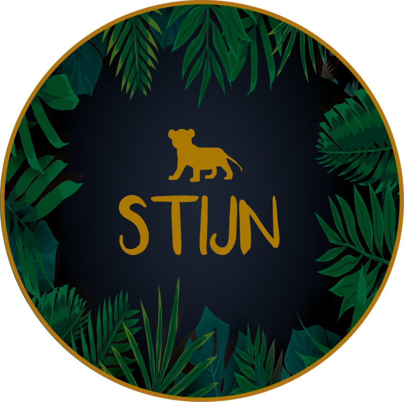 Raamsticker met naam 'tijgertje in jungle'