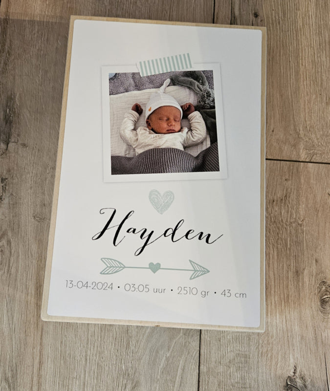 Houten herinneringskist met FOTO, Hartje en Pijl