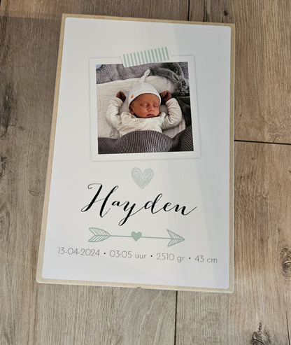 Houten herinneringskist met FOTO, Hartje en Pijl