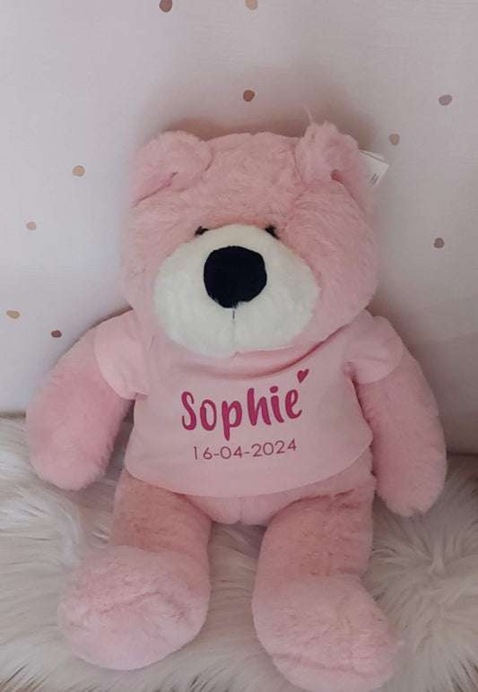 Knuffel beer roze met of zonder naam en hartje