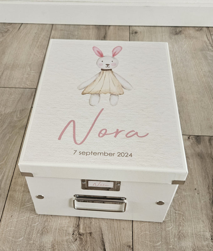 Bewaardoos met naam knuffel konijntje