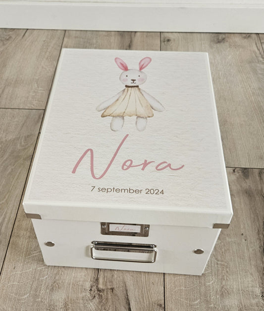 Bewaardoos met naam knuffel konijntje