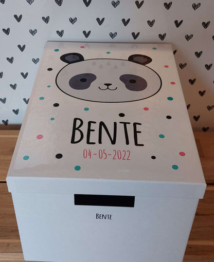 Geboortedoos met Panda en naam - meisje