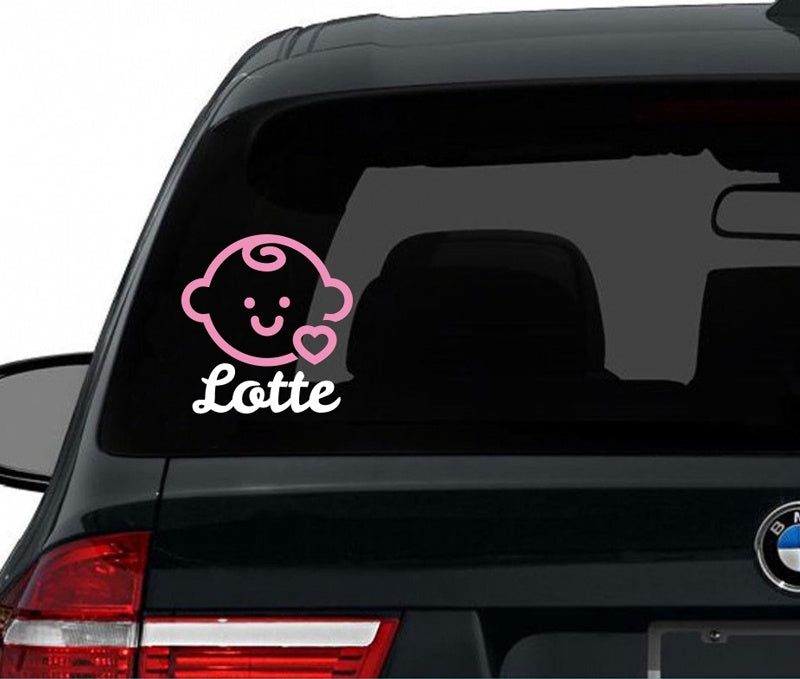 Autosticker baby met naam - Jongen of Meisje, kleuren aan te passen