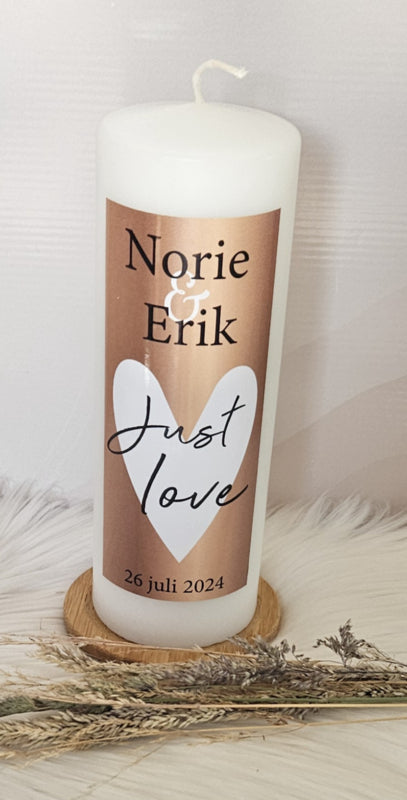 Huwelijkskaars met namen  *Just Love* rose goud