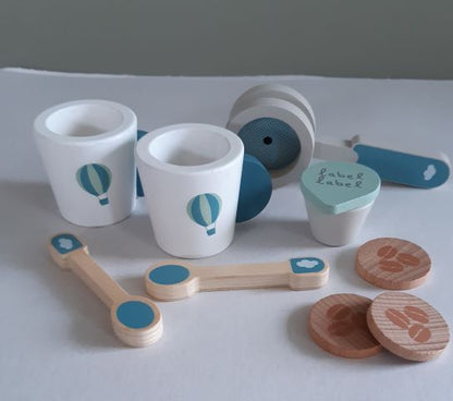 ''Label Label'' houten espresso machine blauw (met naam)