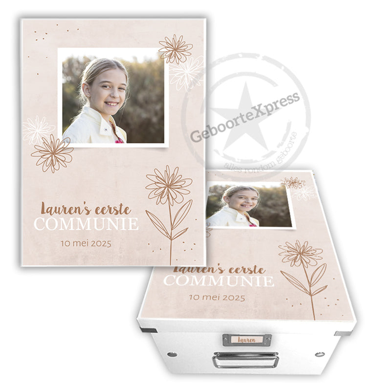 Communiedoos met naam en ''foto pinkstone''