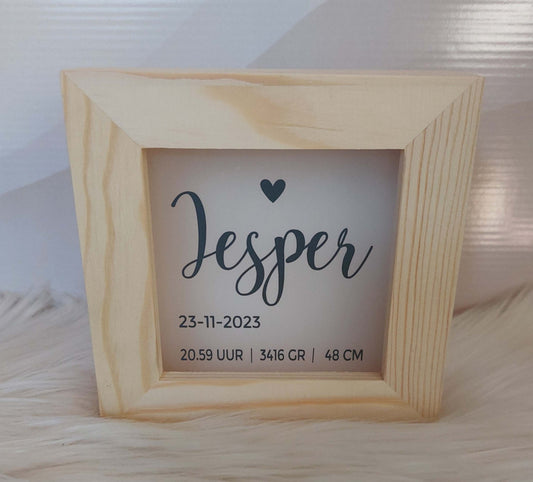 houten/plexiglas spaarpot met naam en geboortegegevens groot