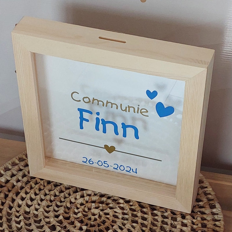 houten/ plexiglas spaarpot ''Communie'' diverse kleuren