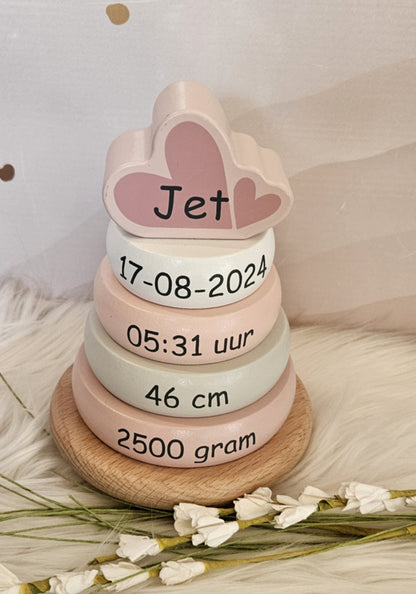 ''Label Label'' stapelringen roze (met naam)