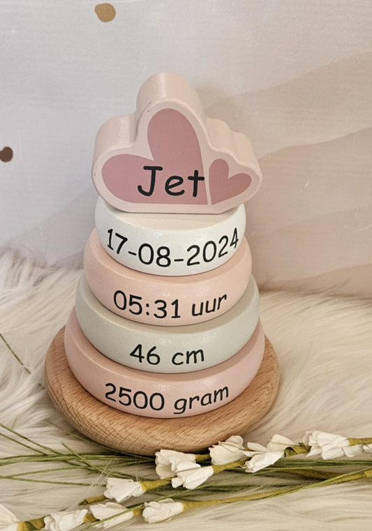 ''Label Label'' stapelringen roze (met naam)