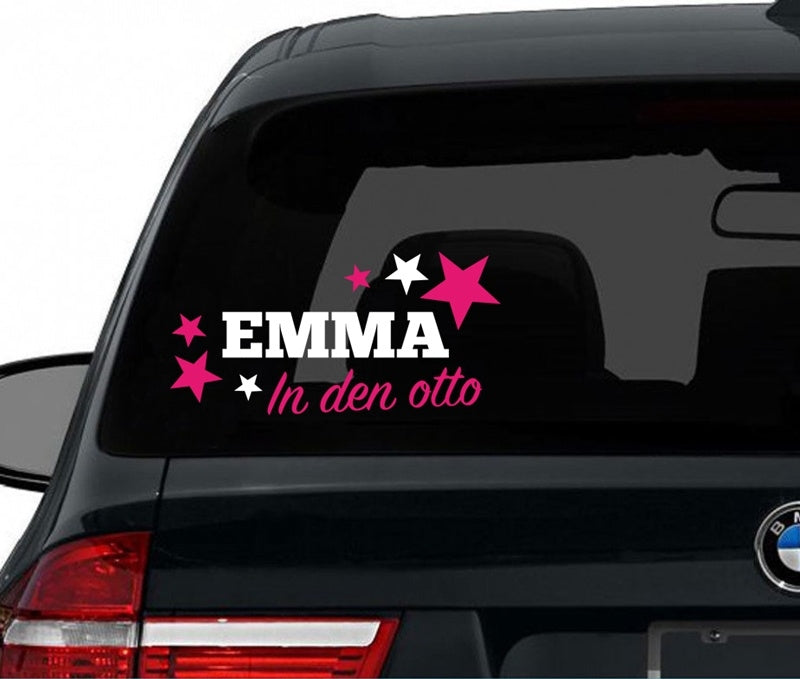 Autosticker baby met sterren - Jongen of Meisje, kleuren aan te passen