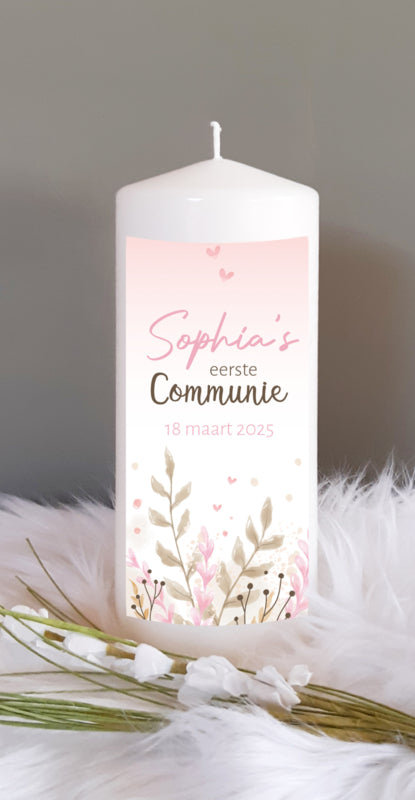 Communie kaars Wilde bloemen