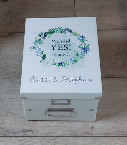 Herinneringsdoos voor bruiloft 'blaadjeskrans'