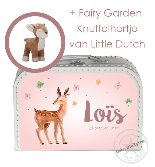 koffertje met naam en knuffelhert van Little Dutch