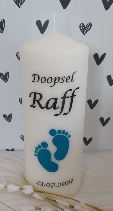 Doop- of geboortekaars met naam Voetjes jongen