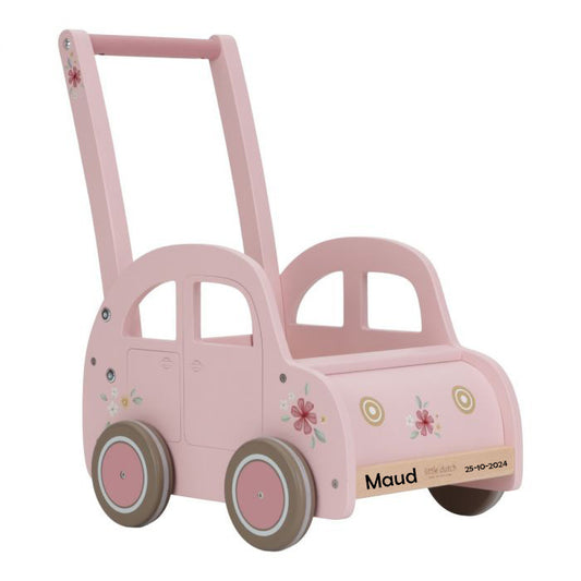 Little Dutch roze houten wagen met naam