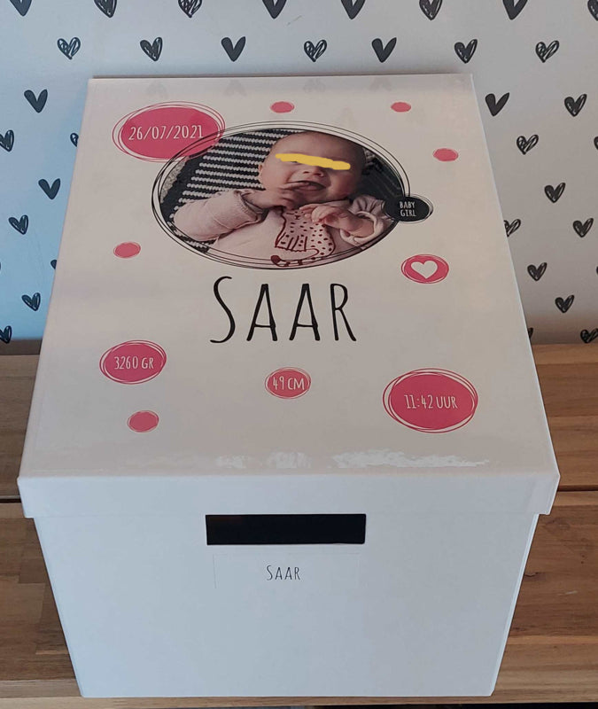 Geboortedoos met FOTO - Roze dots
