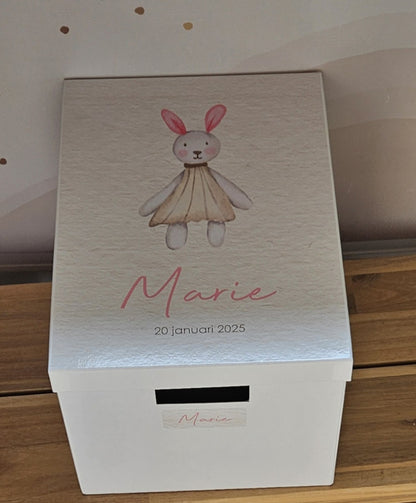 Bewaardoos met naam knuffel konijntje