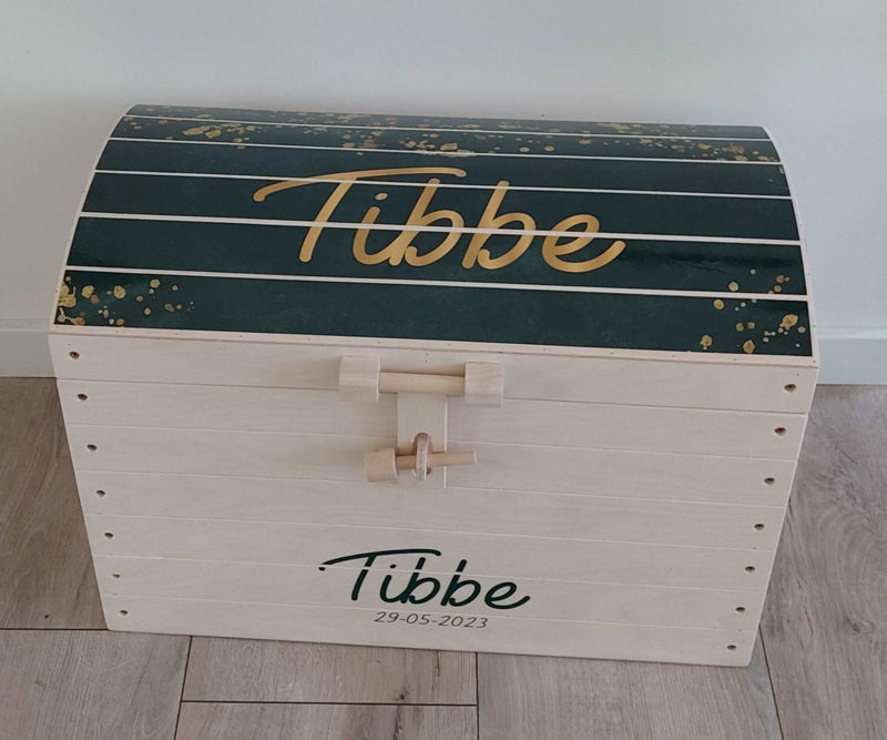 Naturel houten speelgoedkist met naam 'Spikkels'