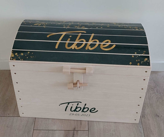 Naturel houten speelgoedkist met naam 'Spikkels'