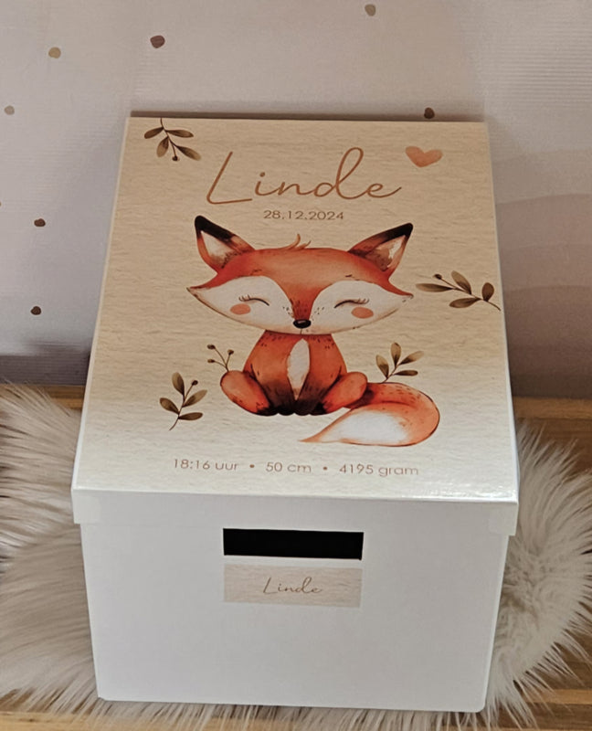Bewaardoos met naam Schattig Vosje