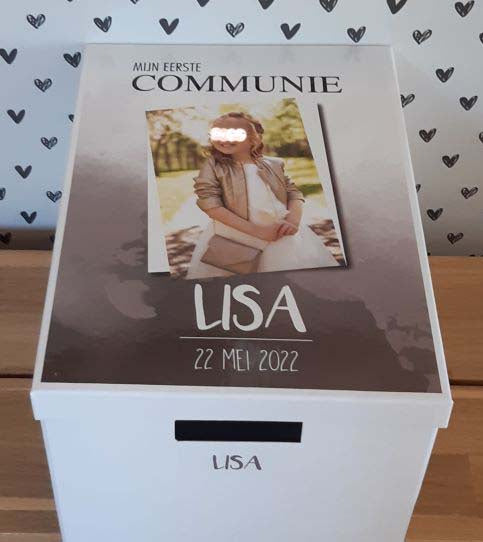 Communiedoos met naam en ''foto aquarel'' jongen of meisje
