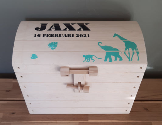 Naturel houten speelgoedkist jongen ''Jungle''