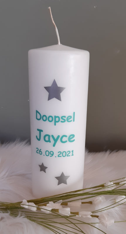 Doop- of geboortekaars met naam Sterren