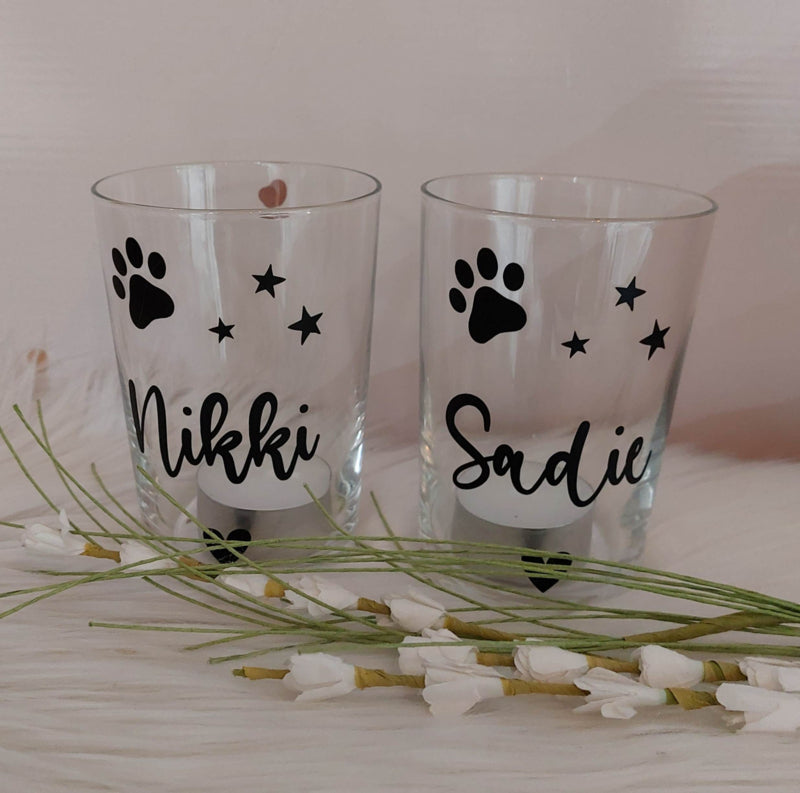 Glazen theelichthouder ter nagedachtenis huisdier