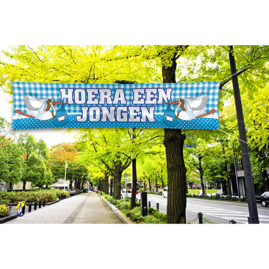 Spandoek / straatbanner  'Hoera een jongen'
