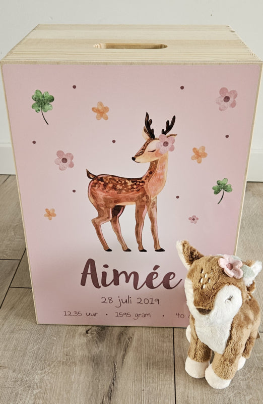 Houten herinneringskist met naam Hertje