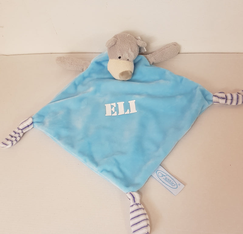 Superzacht tutteldoekje / knuffeldoekje beer blauw (met naam)