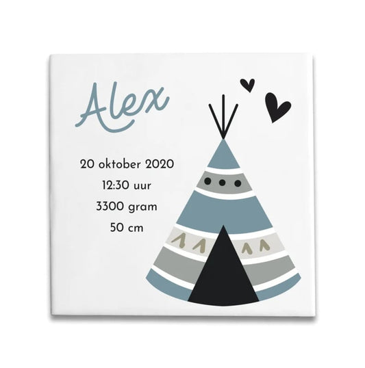 Geboortetegeltje met tipi tent