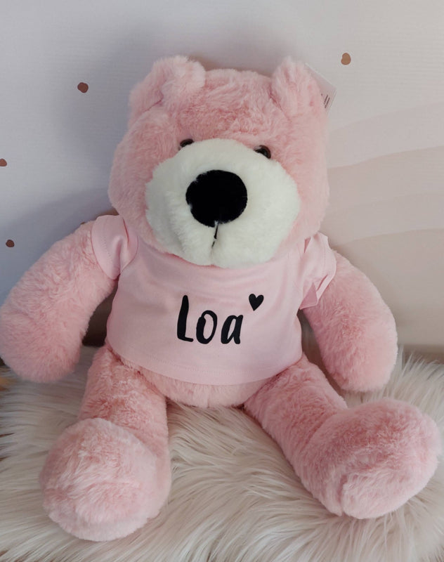 Knuffel beer roze met of zonder naam en hartje